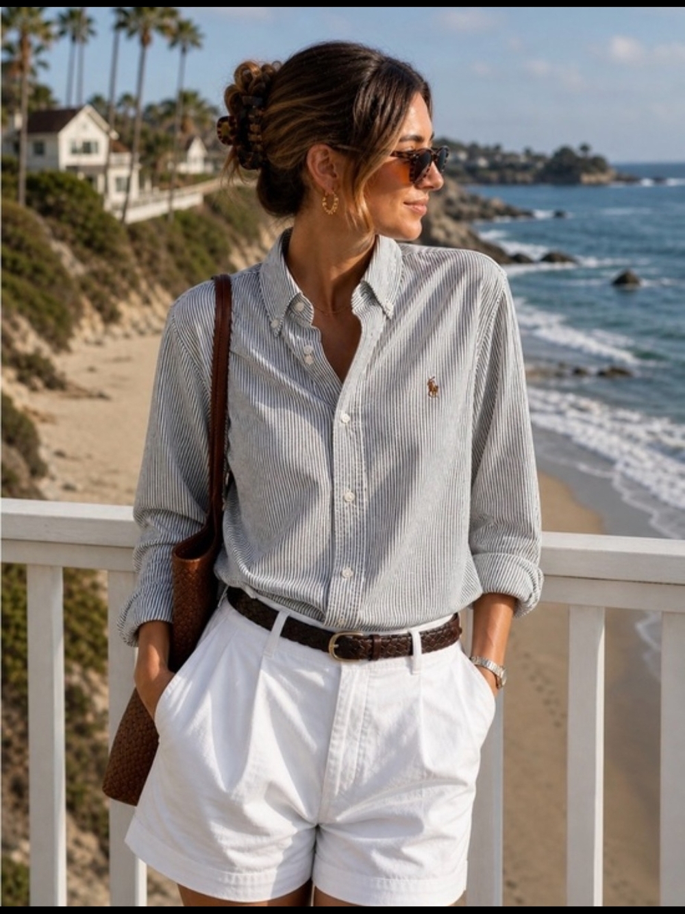 Ralph Lauren Grey & White Pinstripe Button-Down Shirt NWOT